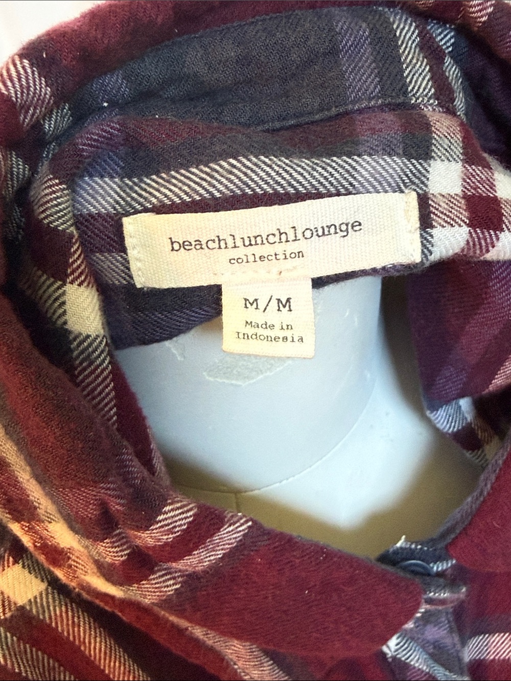 beachlunchlounge Burgundy Plaid Button-Down Shirt with White and Navy Accents - Picture 3 of 3